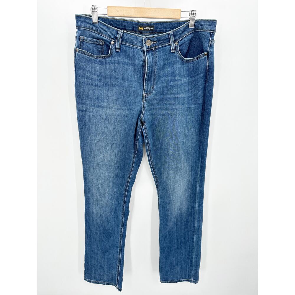 Lee Regular Fit Straight Leg Mid Rise Dark Wash Blue Denim Jeans Women's Size 20